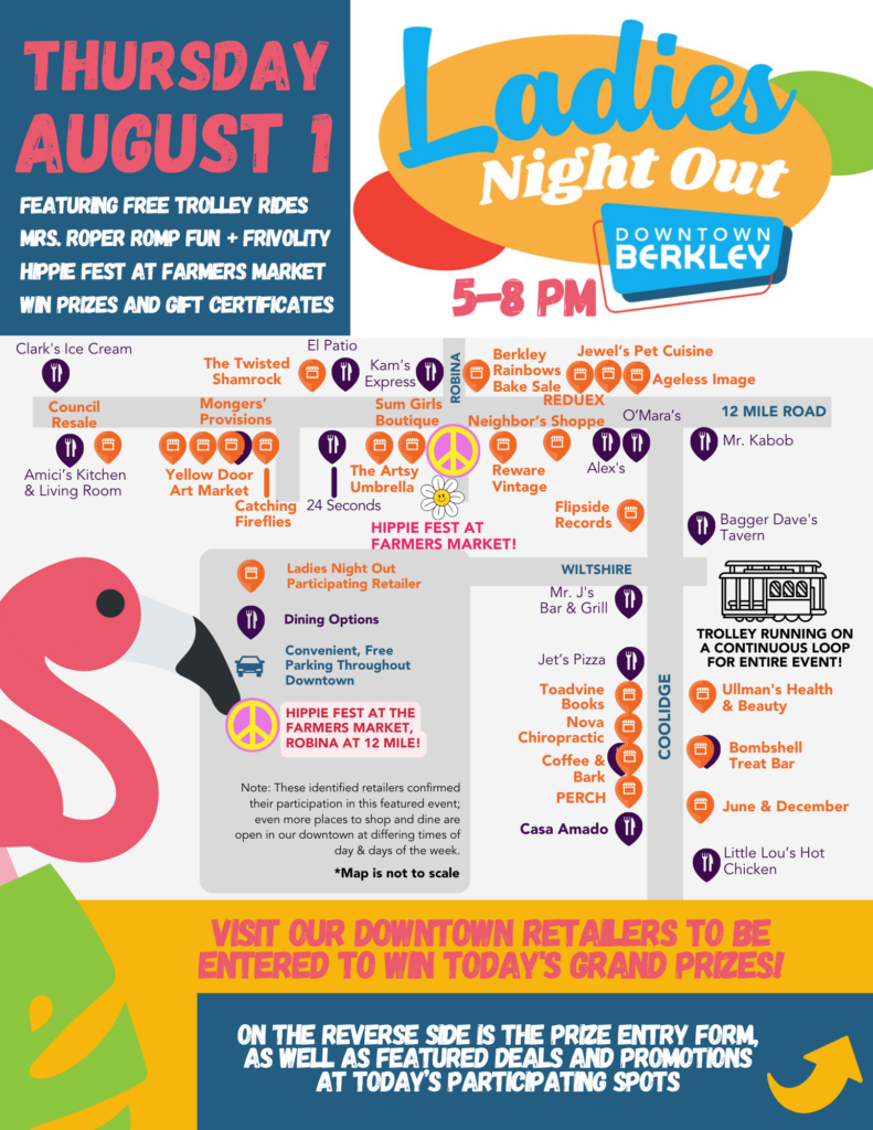 Ladies Night Out event poster for Downtown Berkley.