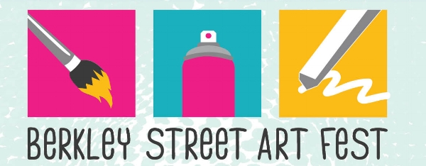 Berkley Street Art Fest logo with art tools.