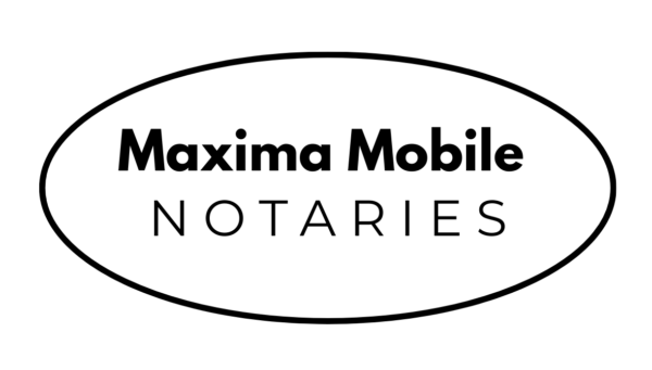 Maxima Mobile Notaries logo in oval shape.