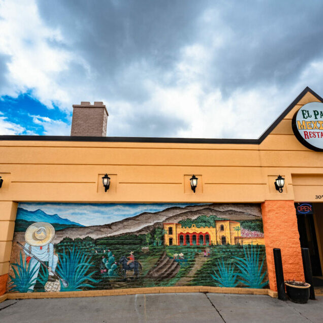 El Patio Mexican Restaurant exterior with mural artwork.
