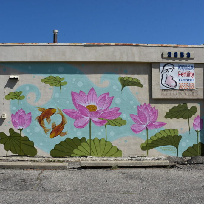Lotus mural on fertility center building wall.